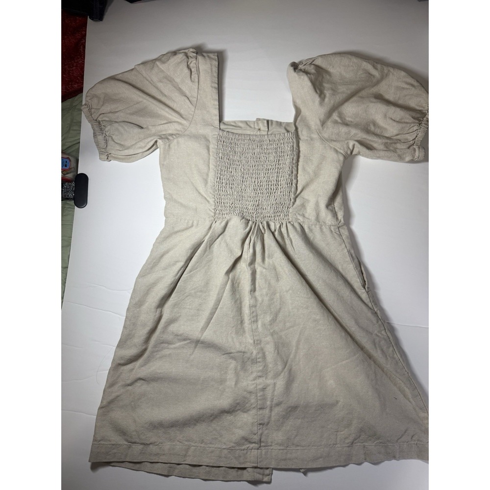 Old Navy Puff-Sleeve Linen-Blend Lagenlook Beach Button Mini Dress Women's Sz M - Picture 4 of 5